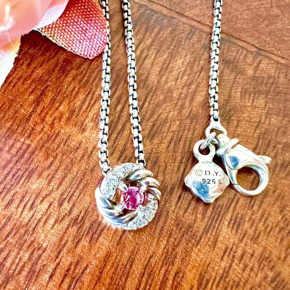 Retired David Yurman Petite Infinity Necklace in Pink Tourmaline & Pave Diamonds - Picture 7 of 15